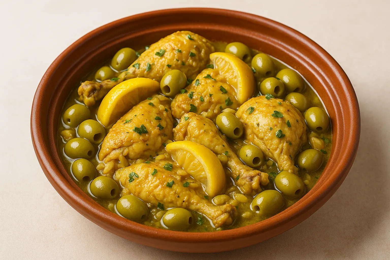 Tajine de poulet aux citrons confits et olives
