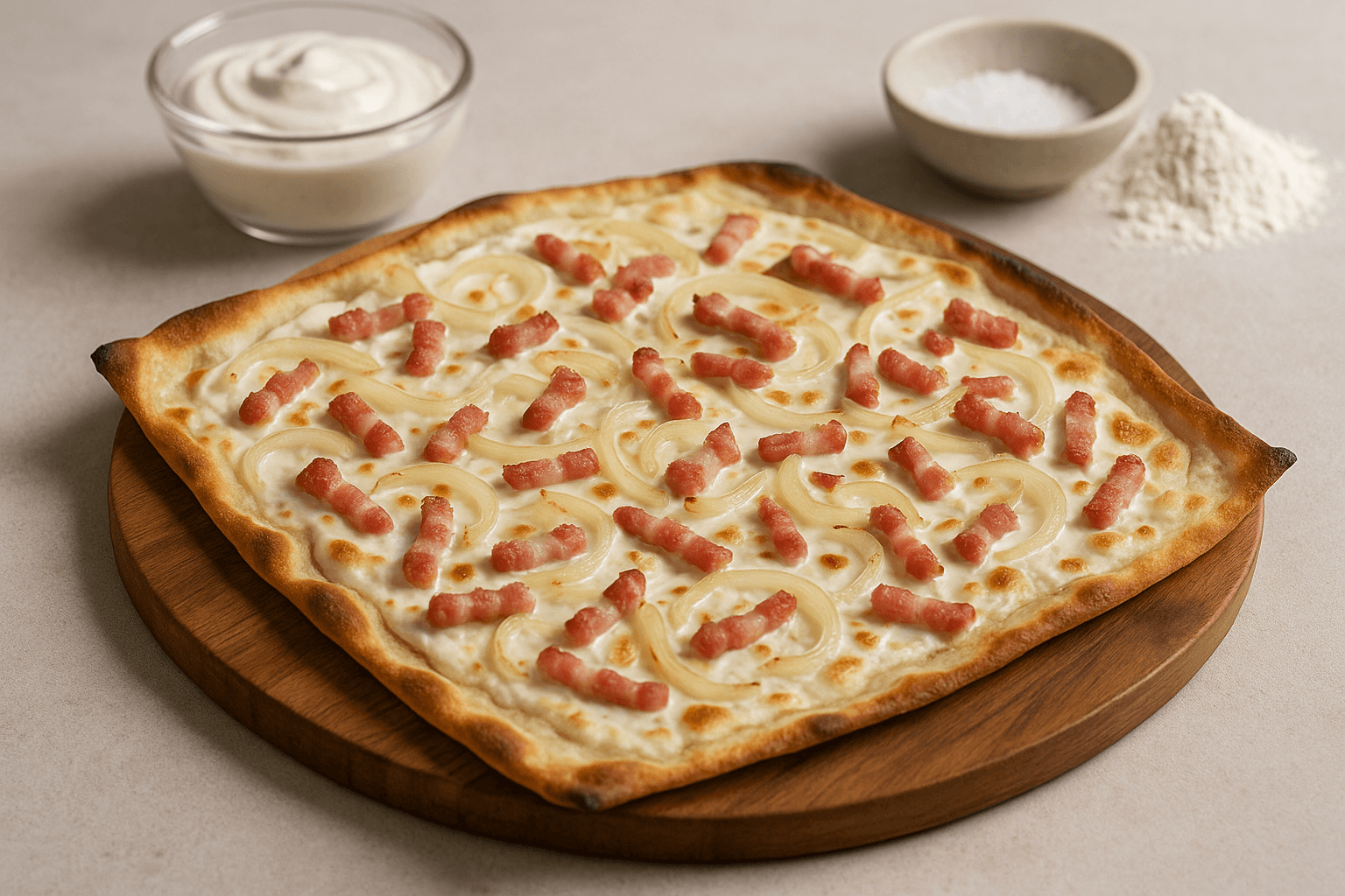 Tarte flambée alsacienne (flammekueche) traditionnelle